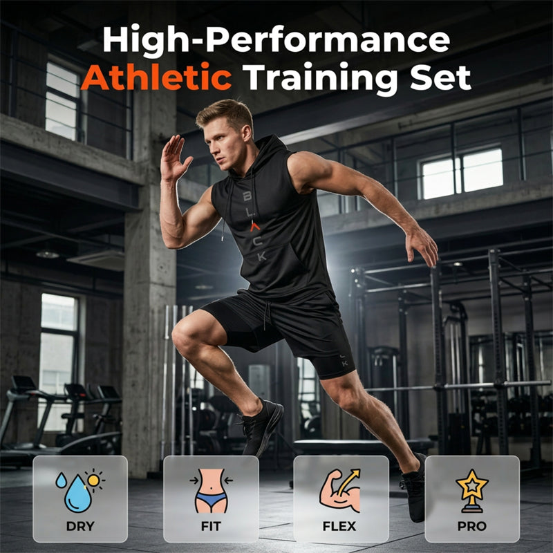Men's Athletic Sleeveless Hoodie & Shorts Set