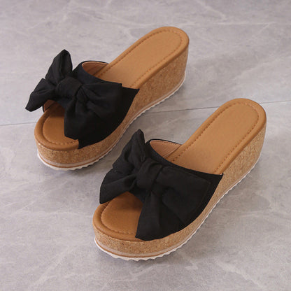 Women's Leopard Print Bow Platform Sandals