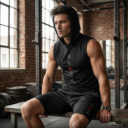 Men's Athletic Sleeveless Hoodie & Shorts Set