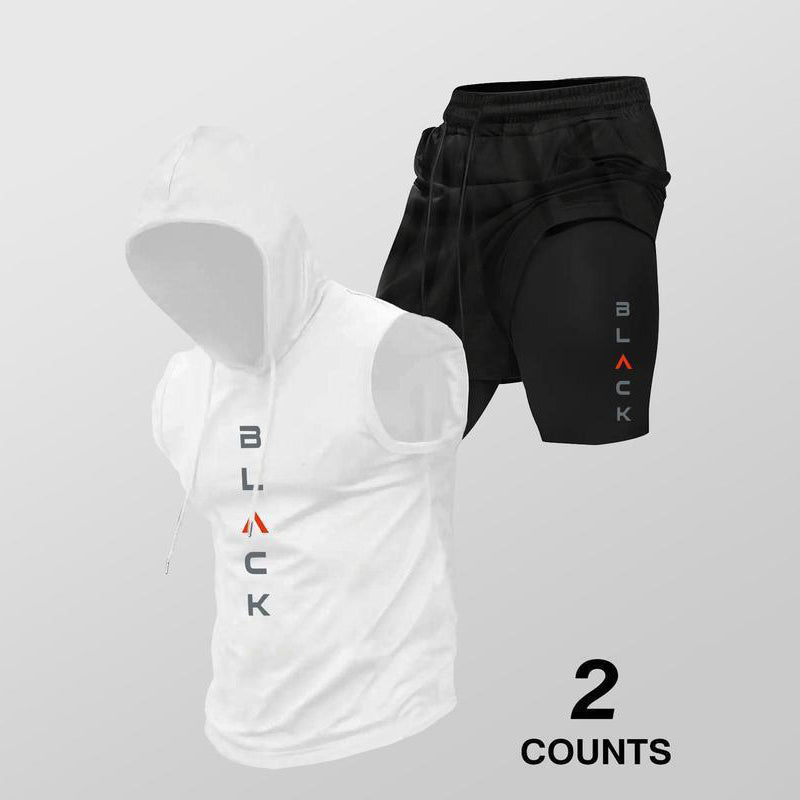 Men's Athletic Sleeveless Hoodie & Shorts Set