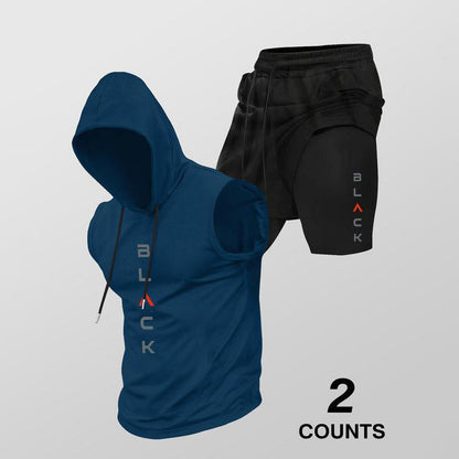 Men's Athletic Sleeveless Hoodie & Shorts Set