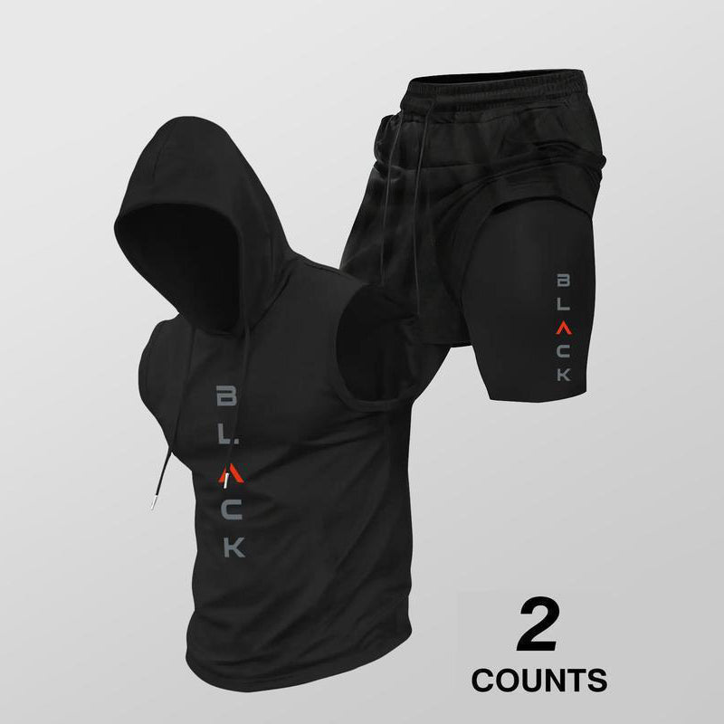 Men's Athletic Sleeveless Hoodie & Shorts Set