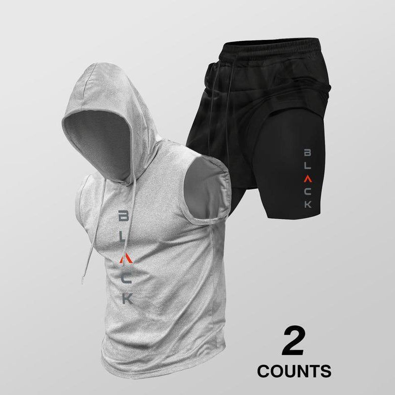 Men's Athletic Sleeveless Hoodie & Shorts Set