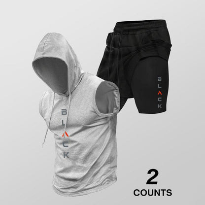 Men's Athletic Sleeveless Hoodie & Shorts Set