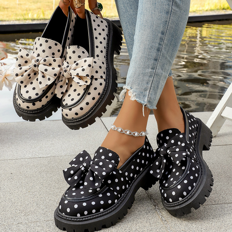 Women's Polka Dot Bow Platform Loafers