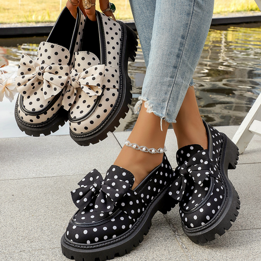 Women's Polka Dot Bow Platform Loafers