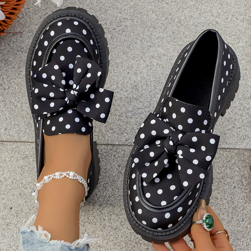 Women's Polka Dot Bow Platform Loafers