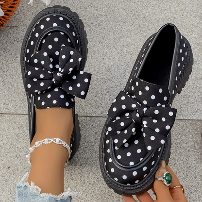 Women's Polka Dot Bow Platform Loafers