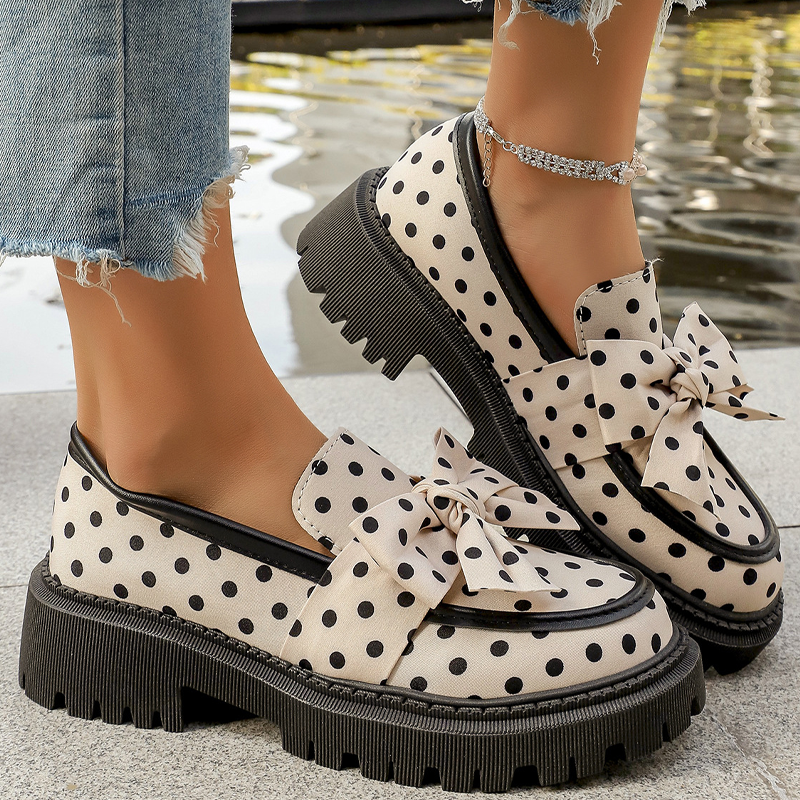 Women's Polka Dot Bow Platform Loafers