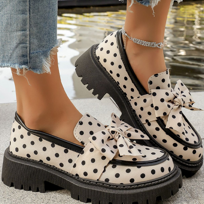 Women's Polka Dot Bow Platform Loafers