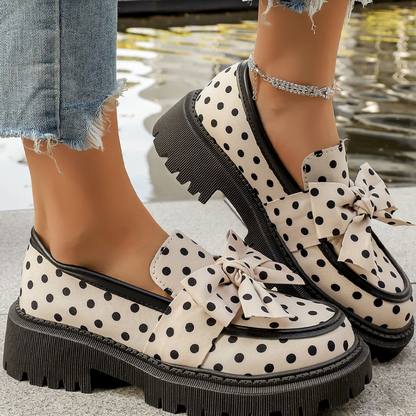 Women's Polka Dot Bow Platform Loafers