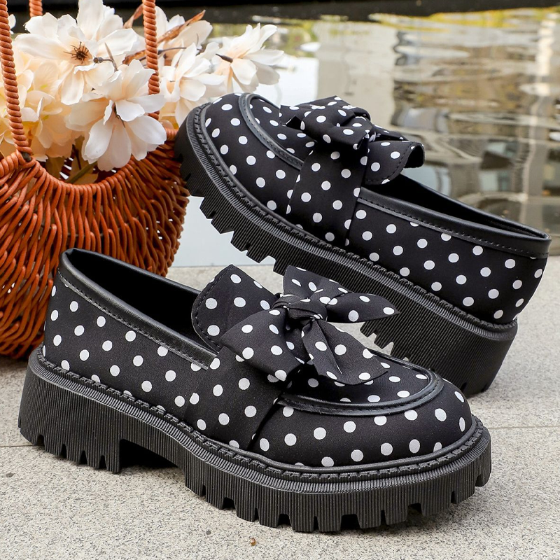 Women's Polka Dot Bow Platform Loafers