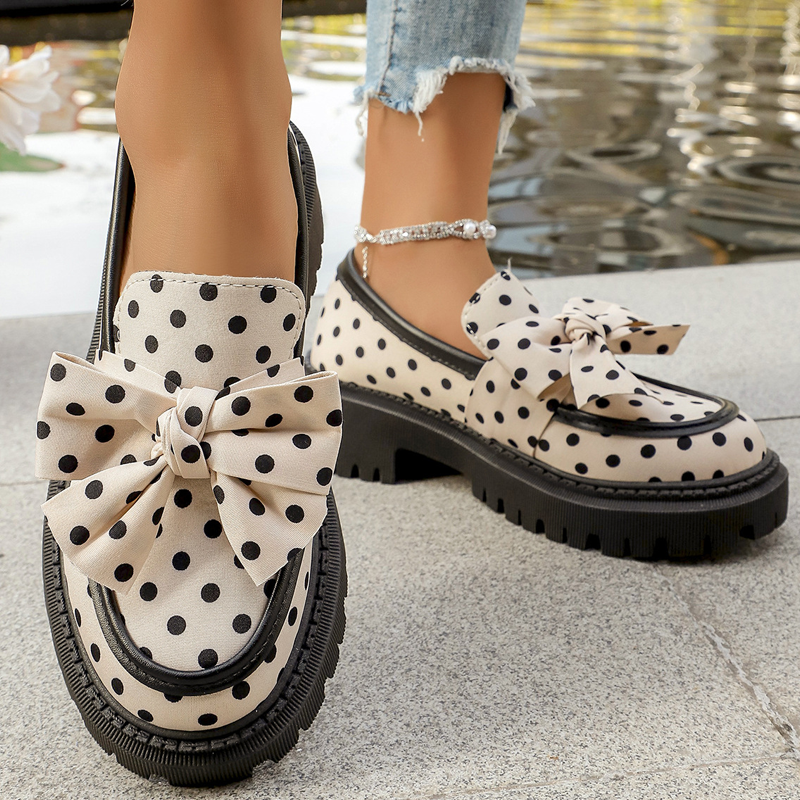 Women's Polka Dot Bow Platform Loafers