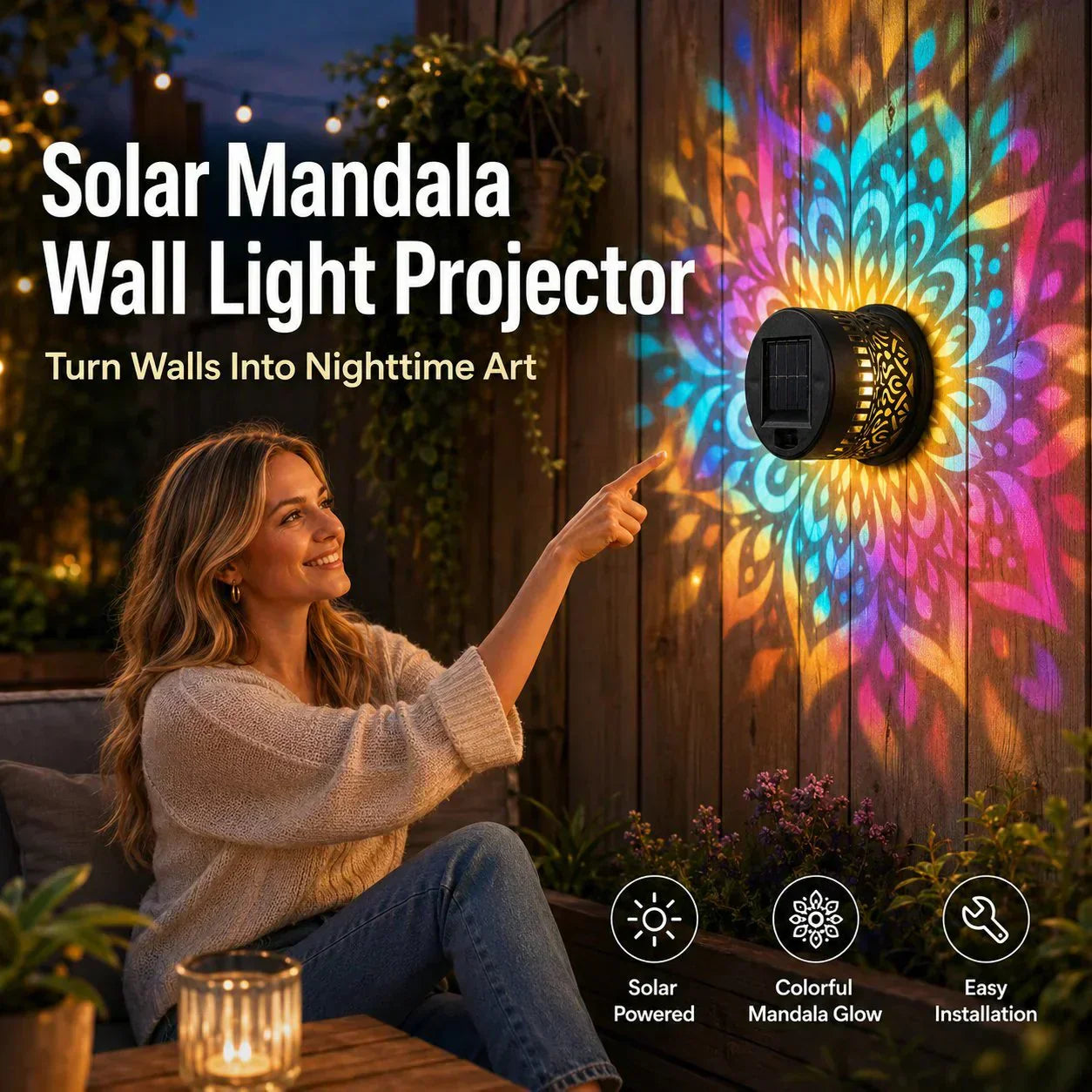 🌞50% OFF NOW!🌀Solar Mandala Light – Stunning Pattern Projection, 2-in-1 Floor & Wall Design & IP65 Waterproof Auto On/Off 🌿