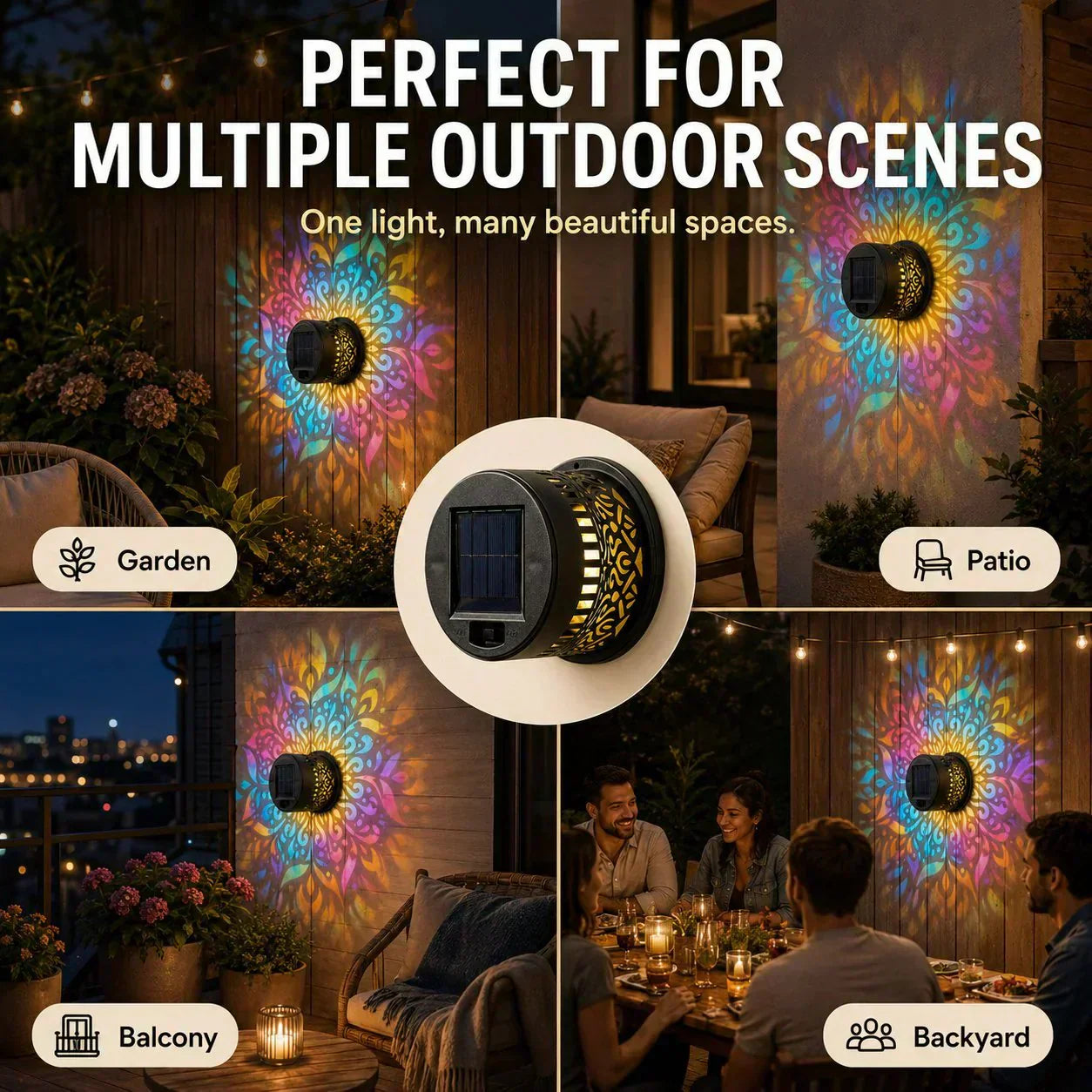 🌞50% OFF NOW!🌀Solar Mandala Light – Stunning Pattern Projection, 2-in-1 Floor & Wall Design & IP65 Waterproof Auto On/Off 🌿