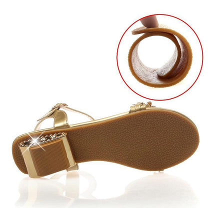 ⏰Stylish Women's Sandals – Flat Heel, Rhinestones & Metal Accents 👡 For Summer & Everyday Wea