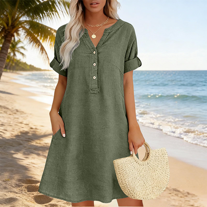 🏖️New Arrival 50% OFF!👗Women's V-Neck Tunic Dress – Relaxed Fit, Pockets & Breathable