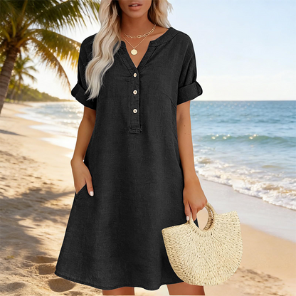 🏖️New Arrival 50% OFF!👗Women's V-Neck Tunic Dress – Relaxed Fit, Pockets & Breathable