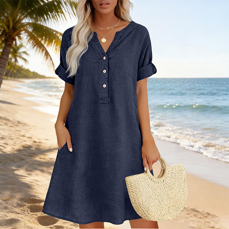 🏖️New Arrival 50% OFF!👗Women's V-Neck Tunic Dress – Relaxed Fit, Pockets & Breathable