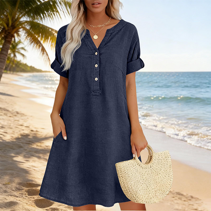 🏖️New Arrival 50% OFF!👗Women's V-Neck Tunic Dress – Relaxed Fit, Pockets & Breathable