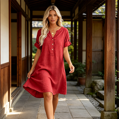 🏖️New Arrival 50% OFF!👗Women's V-Neck Tunic Dress – Relaxed Fit, Pockets & Breathable