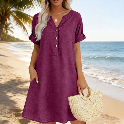 🏖️New Arrival 50% OFF!👗Women's V-Neck Tunic Dress – Relaxed Fit, Pockets & Breathable