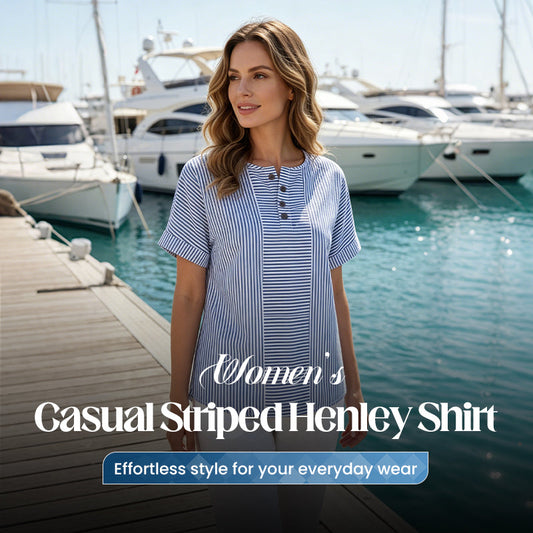 Women's Casual Striped Henley Shirt