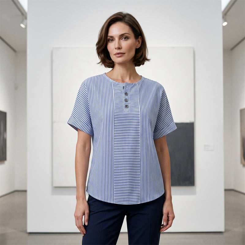 Women's Casual Striped Henley Shirt