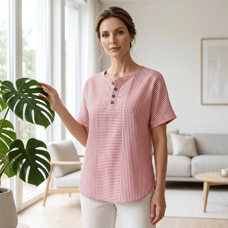 Women's Casual Striped Henley Shirt