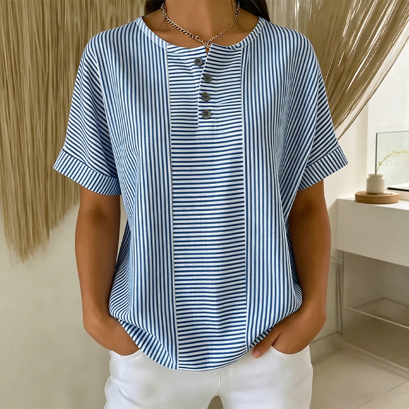 Women's Casual Striped Henley Shirt