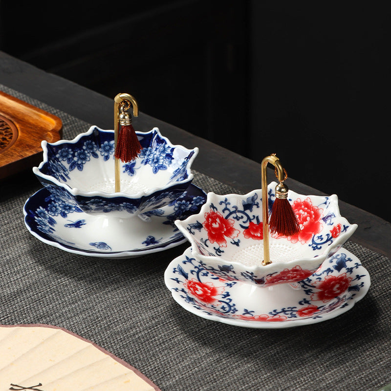 🍵Ceramic Umbrella Tea Strainer Set – Hand-Glazed Porcelain Infuser with Matching Saucer, Fine Stainless Mesh Filter, Leak-Proof, Heat-Resistant, Elegant Umbrella Design for Loose Leaf, Herbal & Flowering Teas ✨