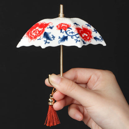 🍵Ceramic Umbrella Tea Strainer Set – Hand-Glazed Porcelain Infuser with Matching Saucer, Fine Stainless Mesh Filter, Leak-Proof, Heat-Resistant, Elegant Umbrella Design for Loose Leaf, Herbal & Flowering Teas ✨