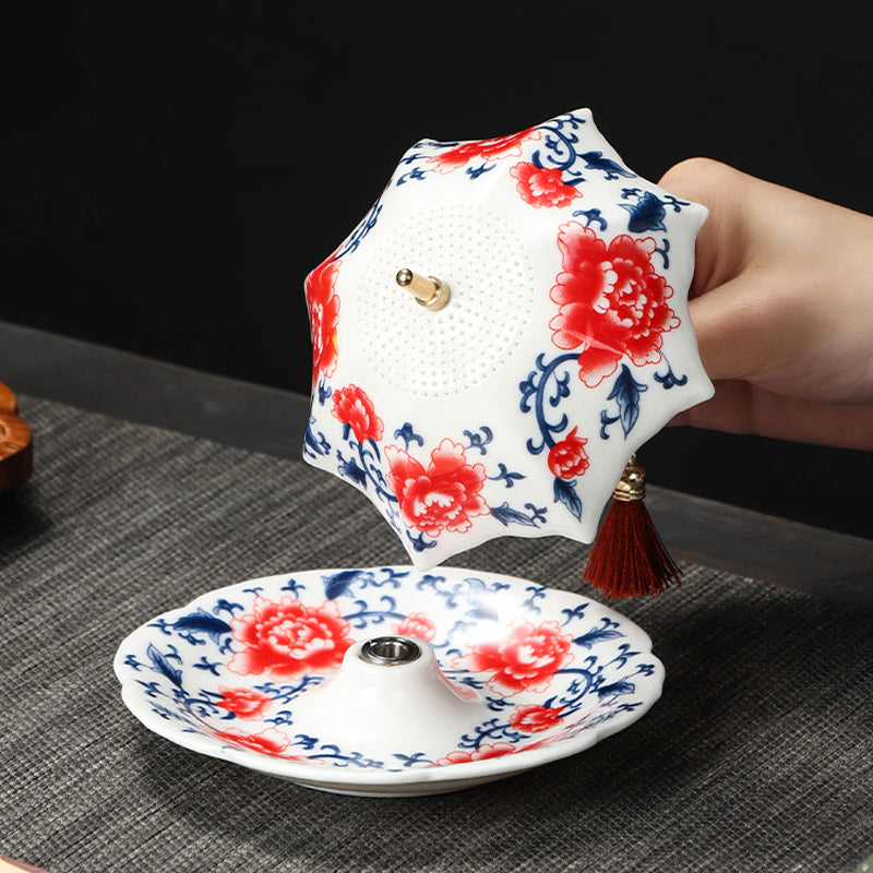 🍵Ceramic Umbrella Tea Strainer Set – Hand-Glazed Porcelain Infuser with Matching Saucer, Fine Stainless Mesh Filter, Leak-Proof, Heat-Resistant, Elegant Umbrella Design for Loose Leaf, Herbal & Flowering Teas ✨