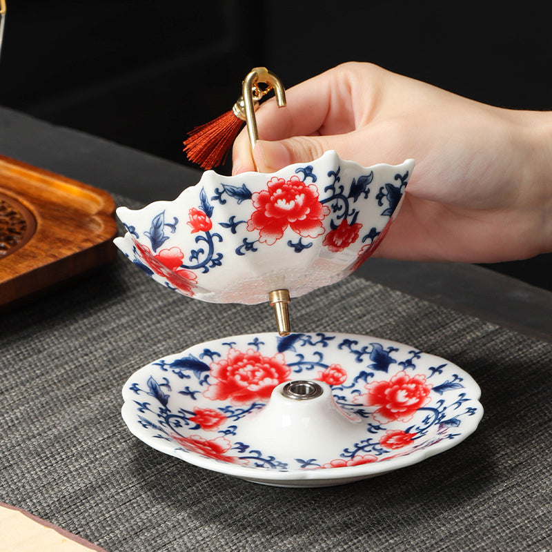 🍵Ceramic Umbrella Tea Strainer Set – Hand-Glazed Porcelain Infuser with Matching Saucer, Fine Stainless Mesh Filter, Leak-Proof, Heat-Resistant, Elegant Umbrella Design for Loose Leaf, Herbal & Flowering Teas ✨
