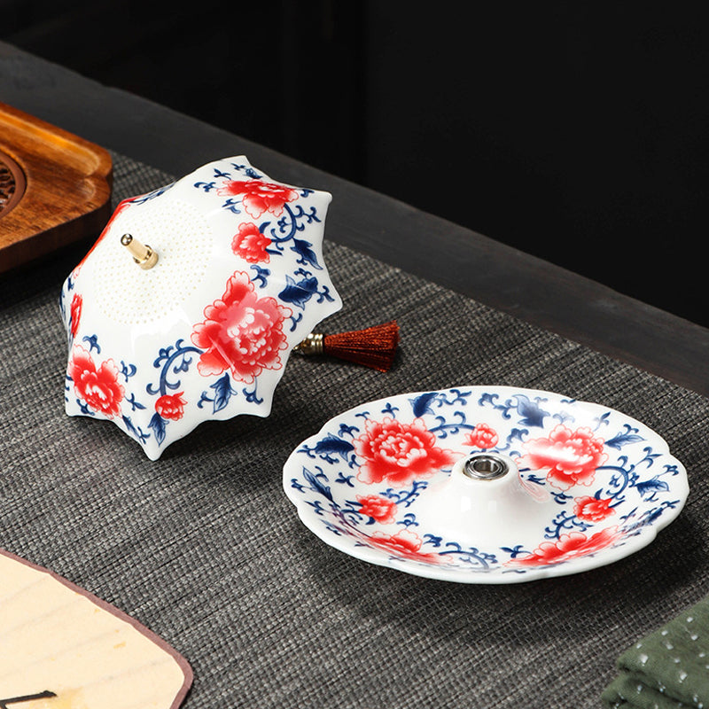 🍵Ceramic Umbrella Tea Strainer Set – Hand-Glazed Porcelain Infuser with Matching Saucer, Fine Stainless Mesh Filter, Leak-Proof, Heat-Resistant, Elegant Umbrella Design for Loose Leaf, Herbal & Flowering Teas ✨