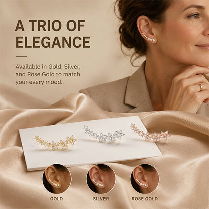 🌸 Floral Rhinestone Ear Climbers – Sparkling Blooms for Everyday Elegance & Evening Looks ✨💎