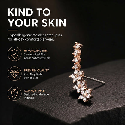 🌸 Floral Rhinestone Ear Climbers – Sparkling Blooms for Everyday Elegance & Evening Looks ✨💎