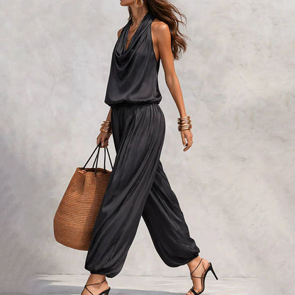 🎁New Arrivals 52% OFF💥 Sleeveless Cowl Neck Jumpsuit – Halter, Wide-Leg, Elegant 🍷