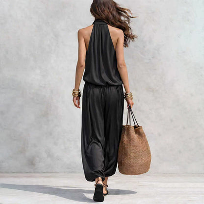 🎁New Arrivals 52% OFF💥 Sleeveless Cowl Neck Jumpsuit – Halter, Wide-Leg, Elegant 🍷