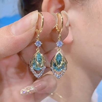 Sky Blue Drop Dangle Hoop Earrings