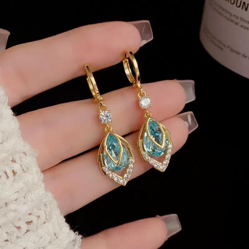 Sky Blue Drop Dangle Hoop Earrings