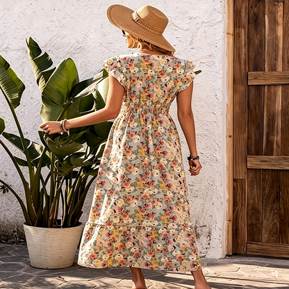 Women's Floral V-Neck Smocked Waist Dress