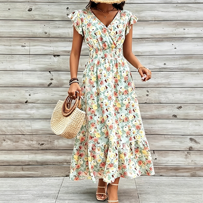 Women's Floral V-Neck Smocked Waist Dress