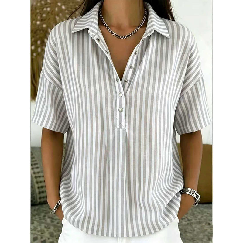 Women's Casual Striped Short-Sleeve Shirt