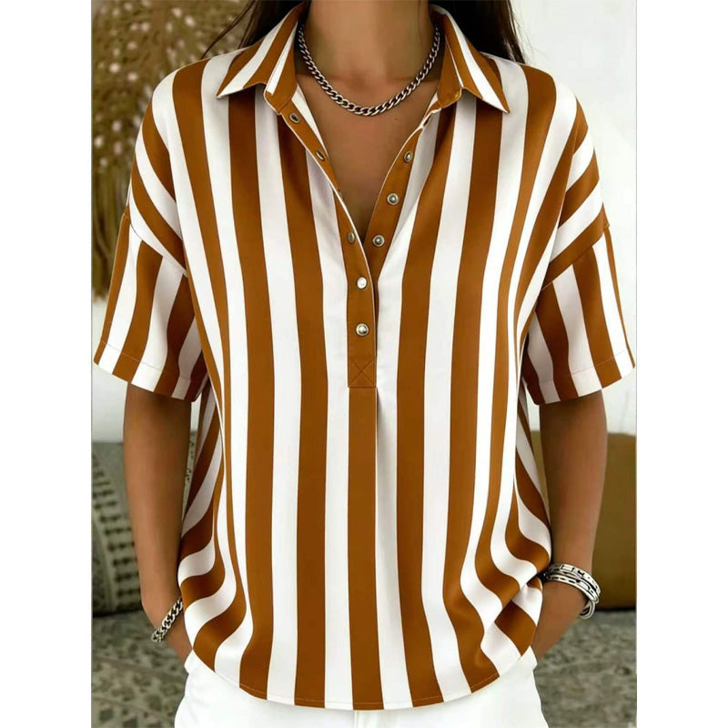 Women's Casual Striped Short-Sleeve Shirt