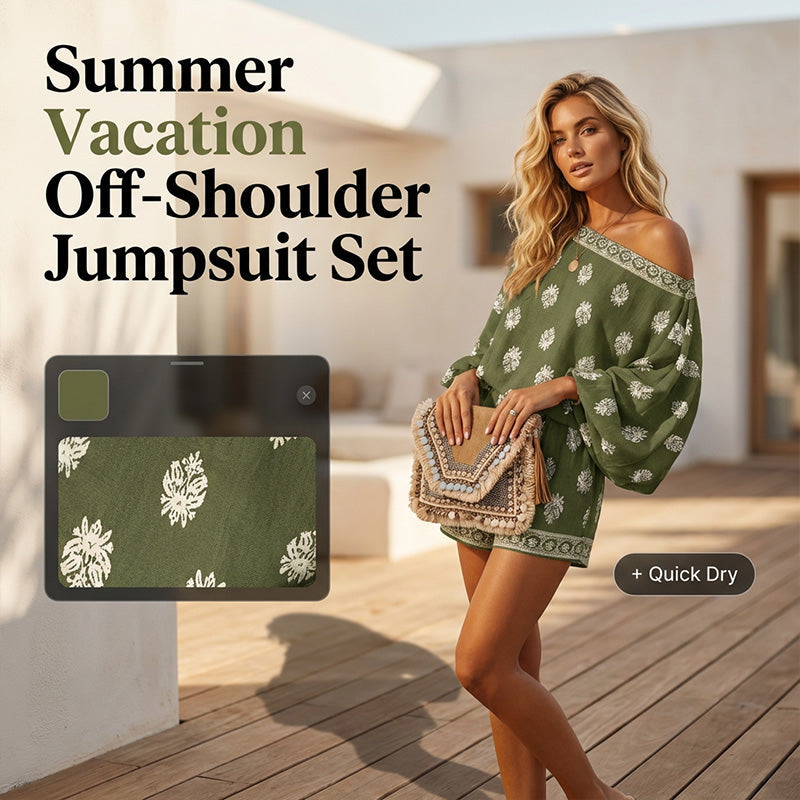 Bohemian Off-Shoulder Printed Jumpsuit Set