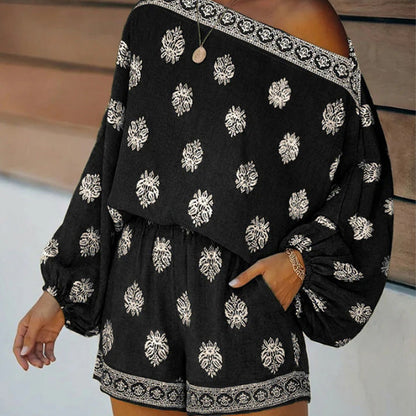 Bohemian Off-Shoulder Printed Jumpsuit Set