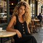 Women's Sleeveless Wide-Leg Jumpsuit with Pockets