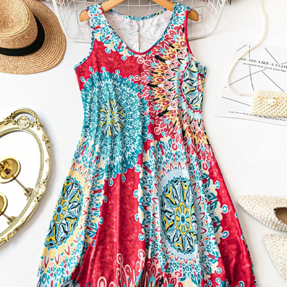 Casual Sleeveless A-Line Printed Summer Dress