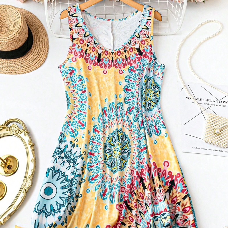 Casual Sleeveless A-Line Printed Summer Dress